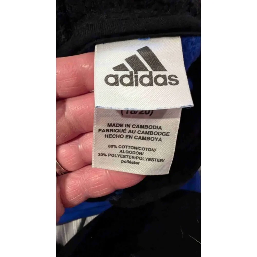 Adidas Black Blue Tech Fleece Hoodie Long Sleeves Boys Size XL 18/20